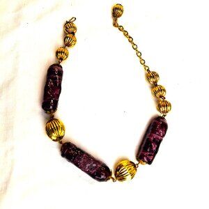 Vintage Statement Necklace Choker Purple and Goldtone